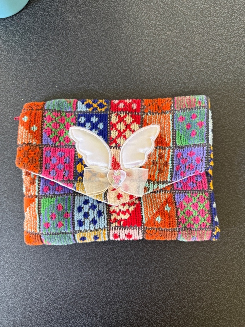 Colorful Multicolor Patchwork Mini Clutch with Angel Wing Accent